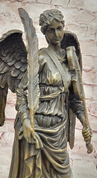 Bronze Angel with Violin Sculpture on Marble Base