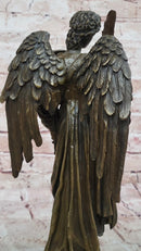 Bronze Angel with Violin Sculpture on Marble Base