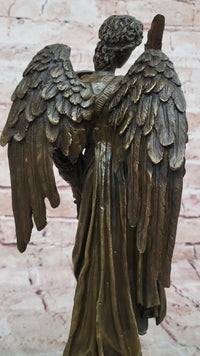 Bronze Angel with Violin Sculpture on Marble Base