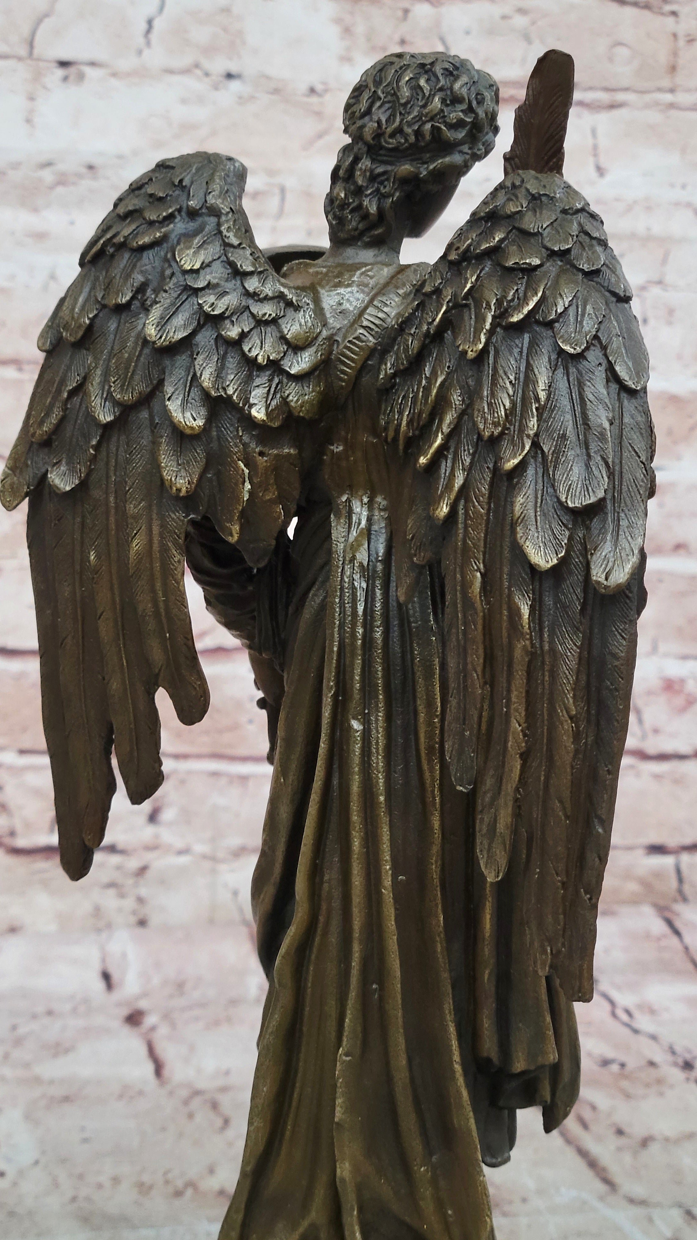 Bronze Angel with Violin Sculpture on Marble Base