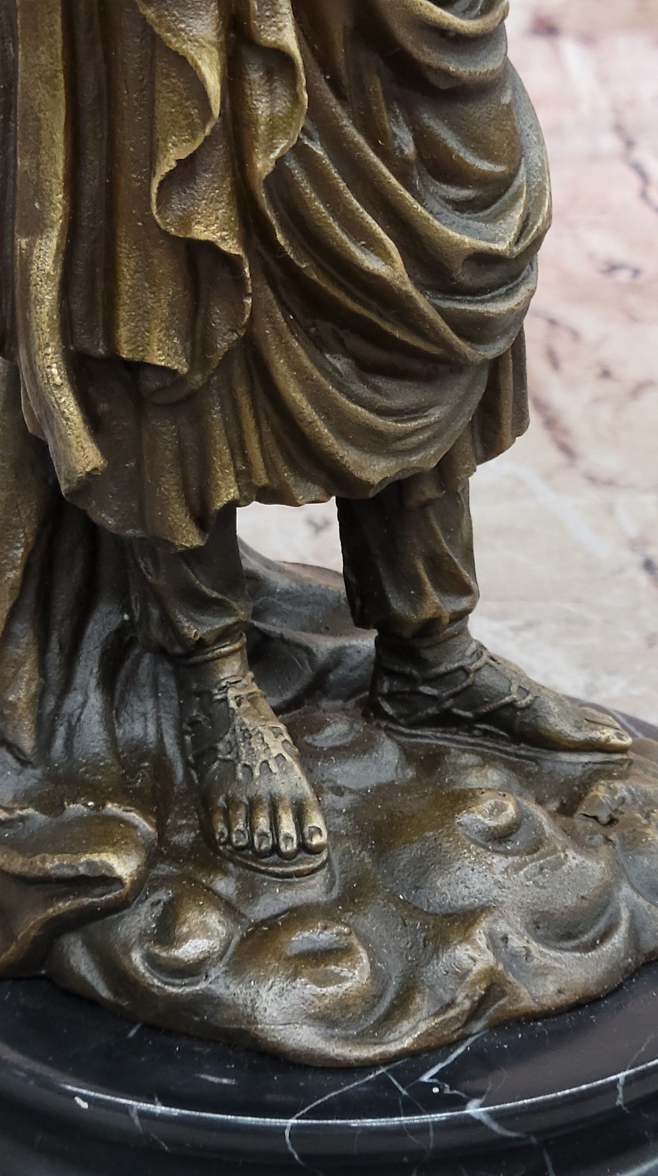 Bronze Angel with Violin Sculpture on Marble Base