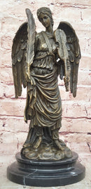 Bronze Angel with Violin Sculpture on Marble Base