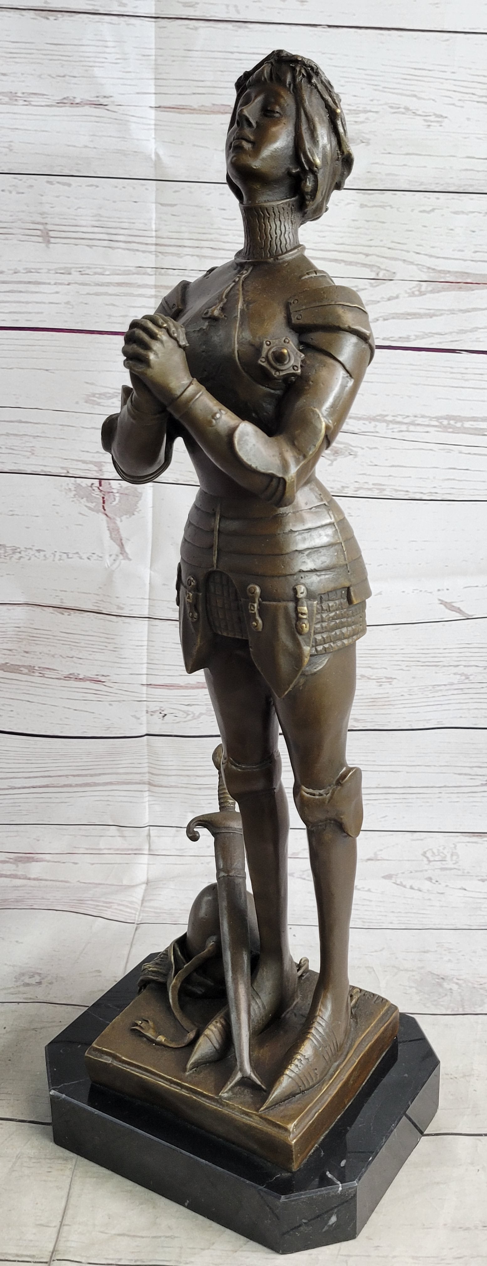 Saint Joan of Arc Maid of Orleans Bronze Sculpture on Marble Base