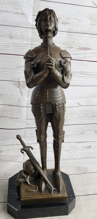 Saint Joan of Arc Maid of Orleans Bronze Sculpture on Marble Base