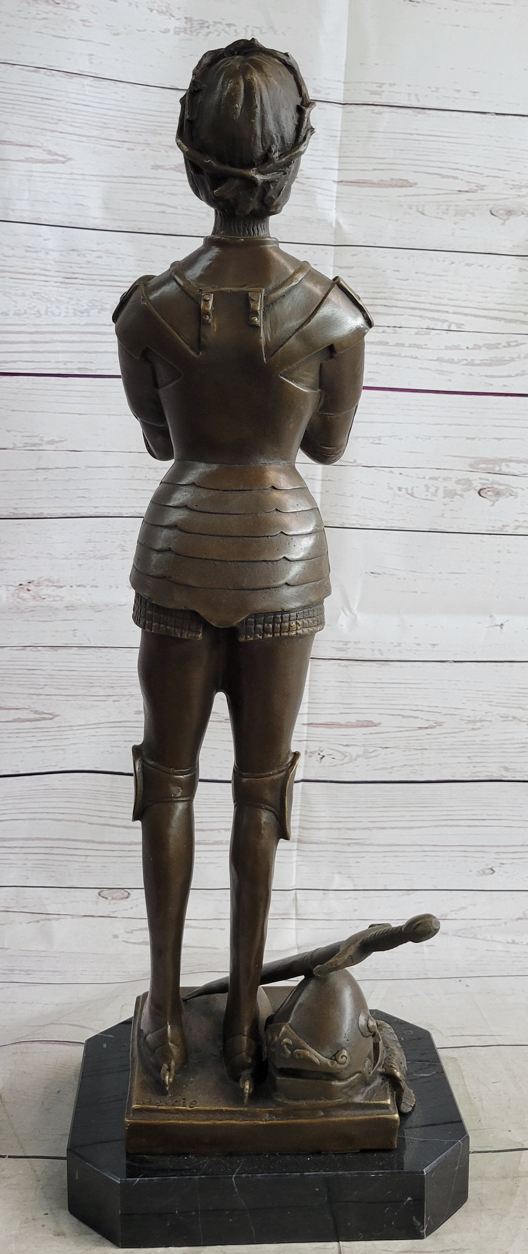 Saint Joan of Arc Maid of Orleans Bronze Sculpture on Marble Base