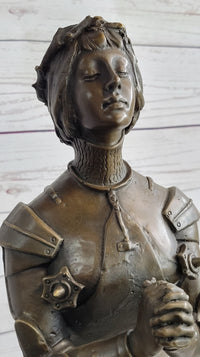 Saint Joan of Arc Maid of Orleans Bronze Sculpture on Marble Base