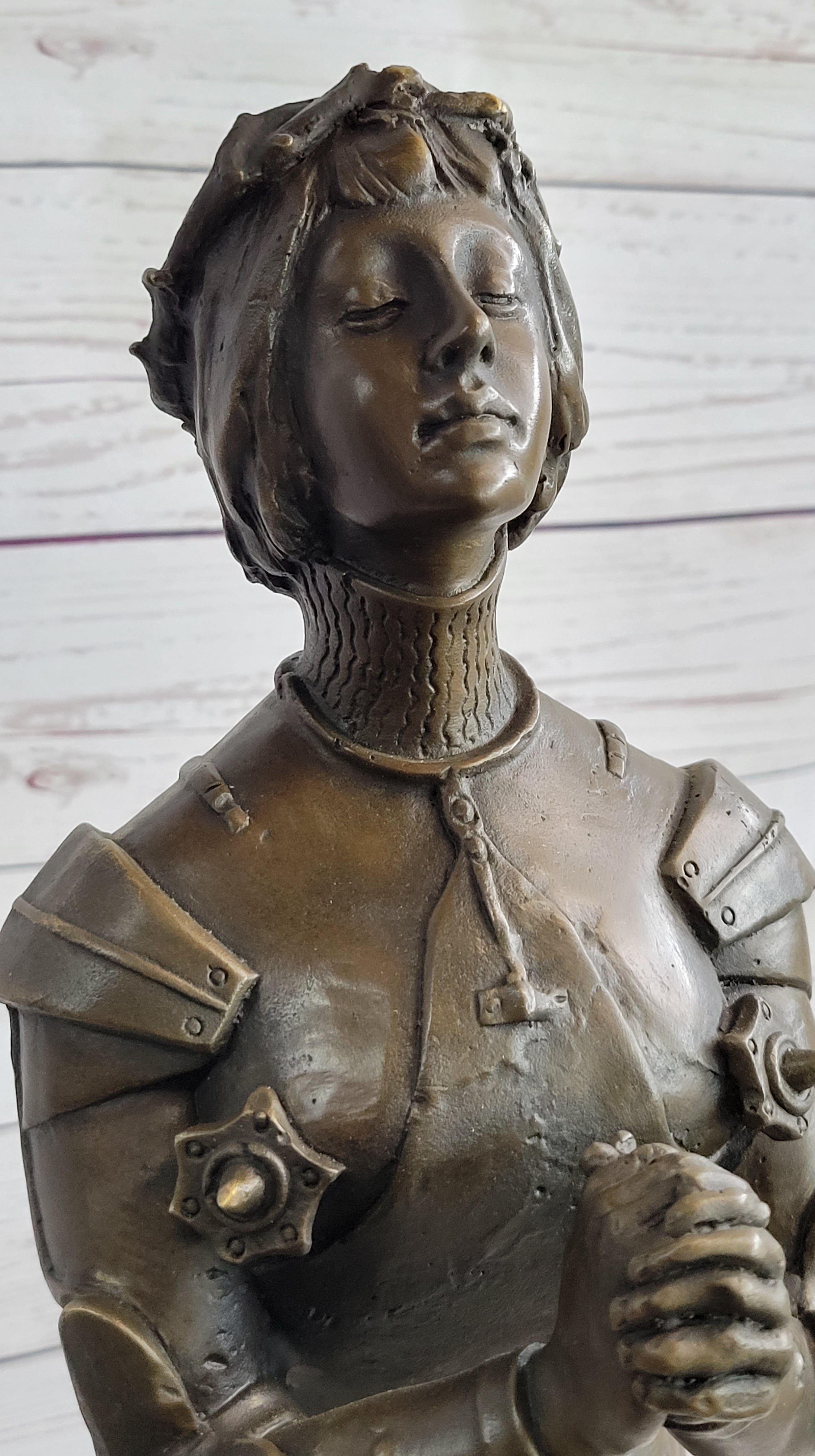 Saint Joan of Arc Maid of Orleans Bronze Sculpture on Marble Base