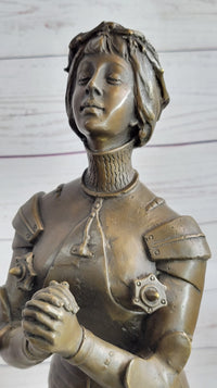 Saint Joan of Arc Maid of Orleans Bronze Sculpture on Marble Base