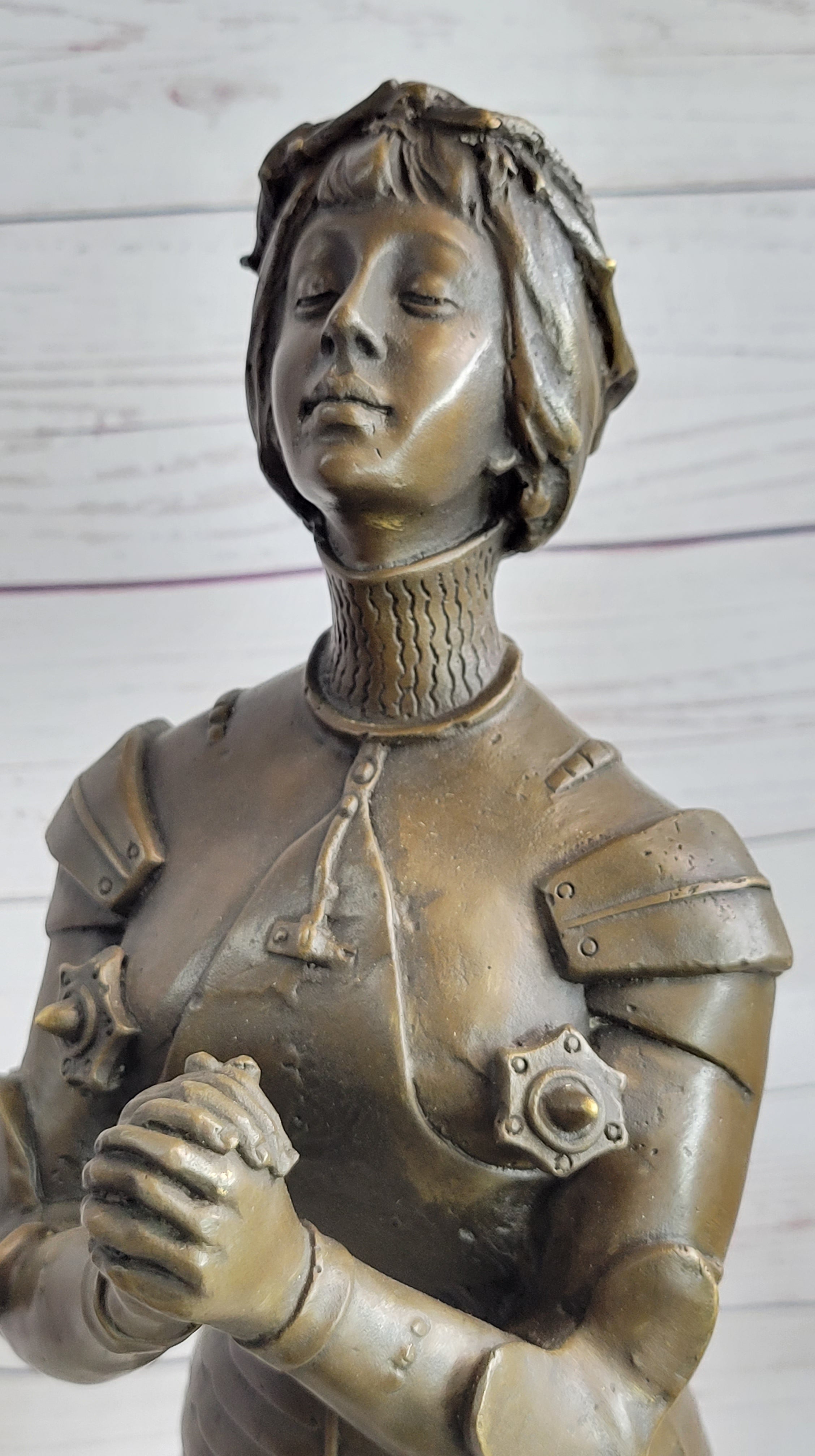 Saint Joan of Arc Maid of Orleans Bronze Sculpture on Marble Base