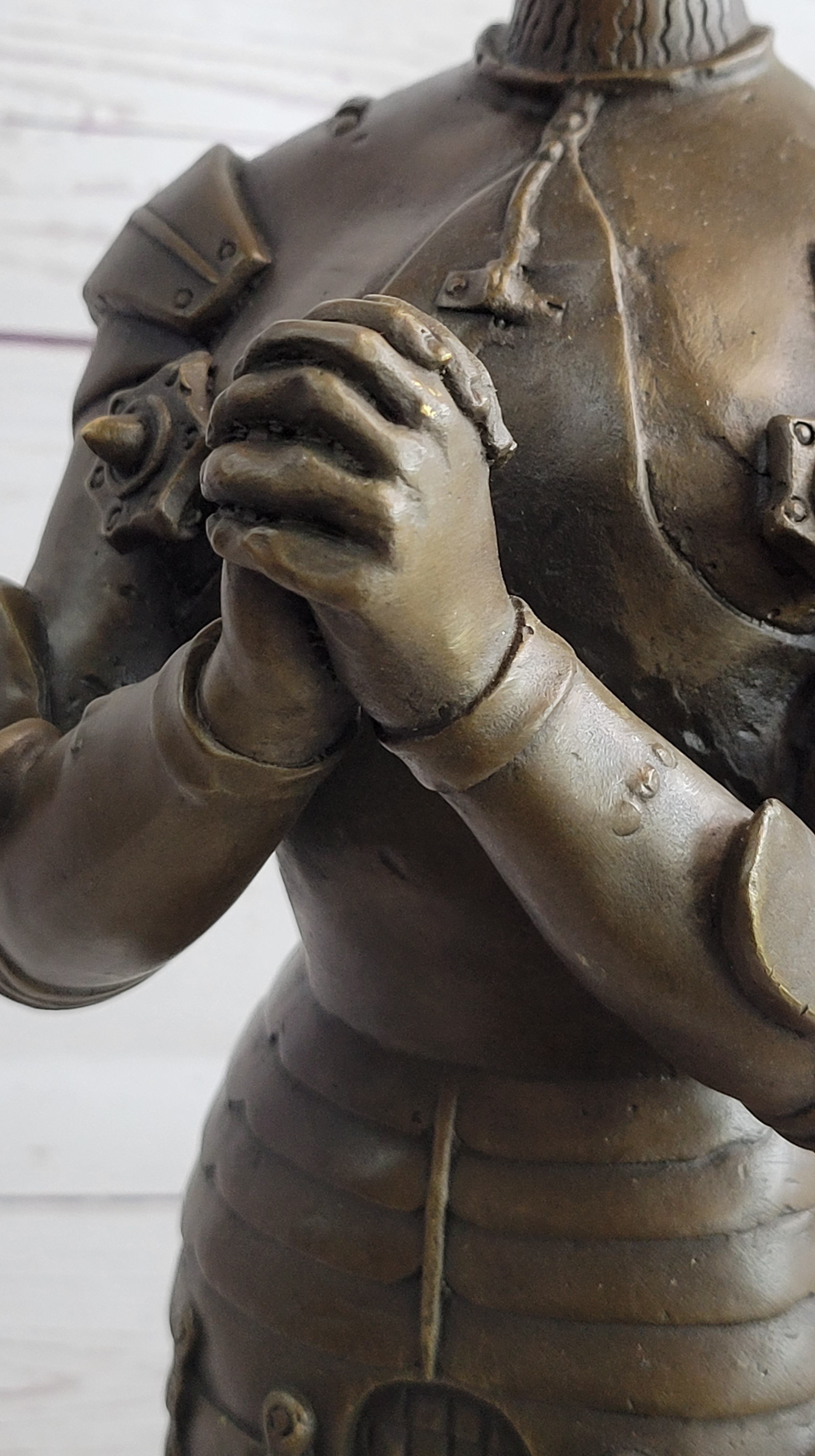 Saint Joan of Arc Maid of Orleans Bronze Sculpture on Marble Base