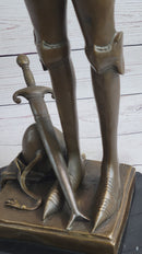 Saint Joan of Arc Maid of Orleans Bronze Sculpture on Marble Base