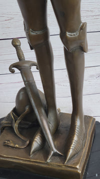 Saint Joan of Arc Maid of Orleans Bronze Sculpture on Marble Base
