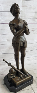 Saint Joan of Arc Maid of Orleans Bronze Sculpture on Marble Base