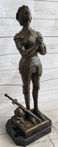 Saint Joan of Arc Maid of Orleans Bronze Sculpture on Marble Base