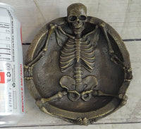 Bronze Skeleton Ashtray Sculpture Gothic Collectible Art