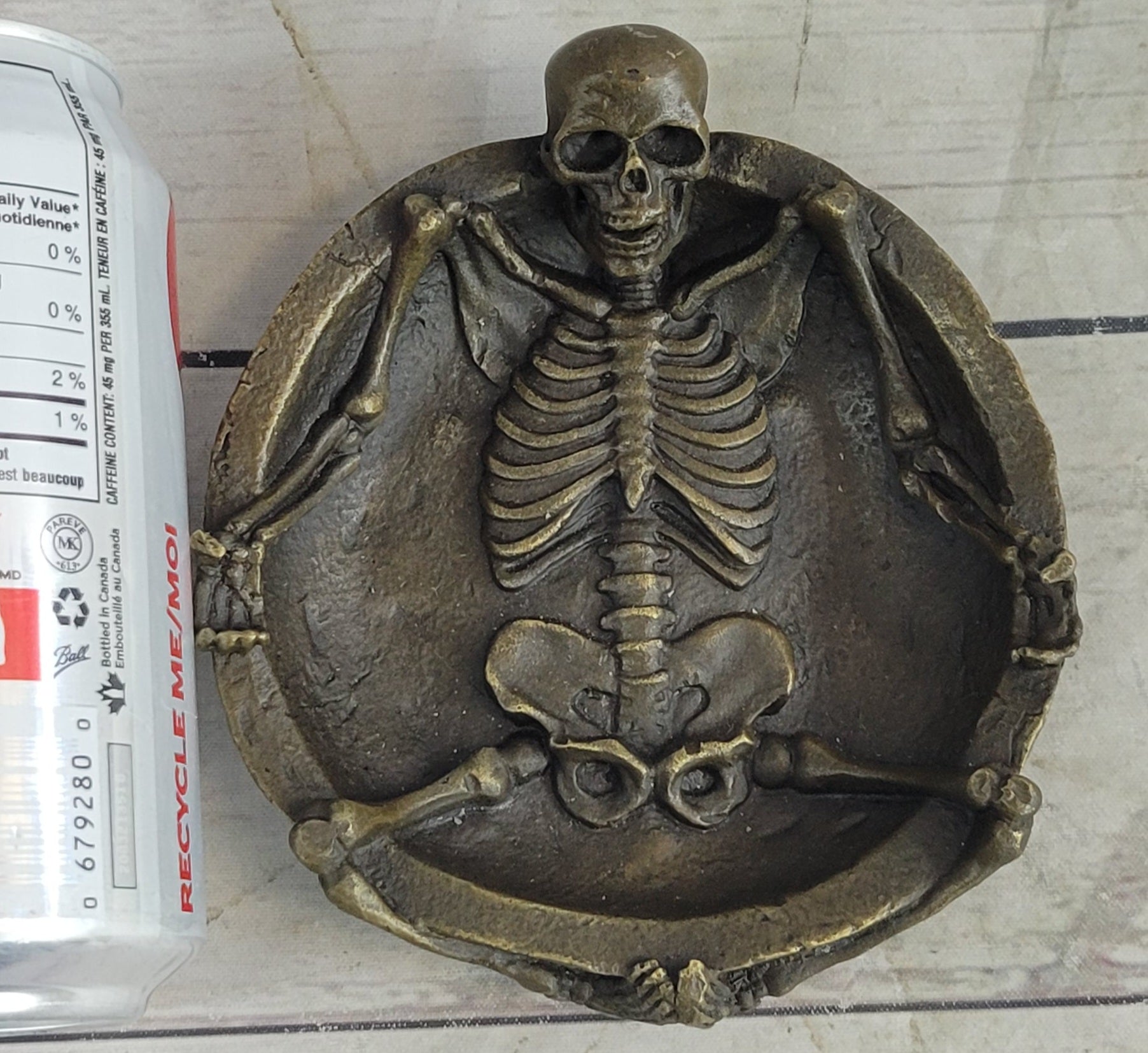 Bronze Skeleton Ashtray Sculpture Gothic Collectible Art
