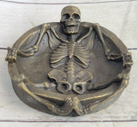 Bronze Skeleton Ashtray Sculpture Gothic Collectible Art