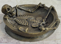 Bronze Skeleton Ashtray Sculpture Gothic Collectible Art