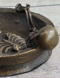 Bronze Skeleton Ashtray Sculpture Gothic Collectible Art