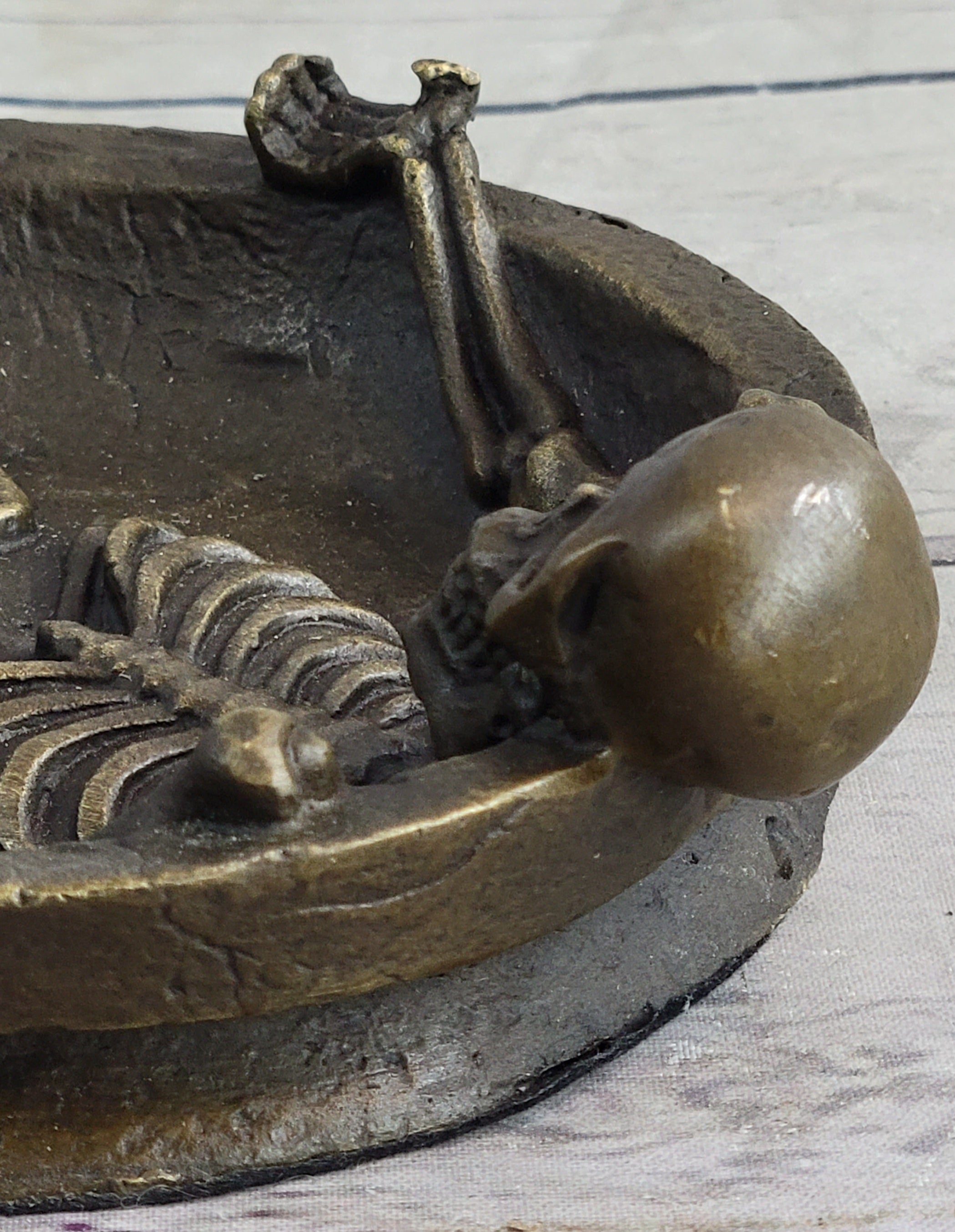 Bronze Skeleton Ashtray Sculpture Gothic Collectible Art