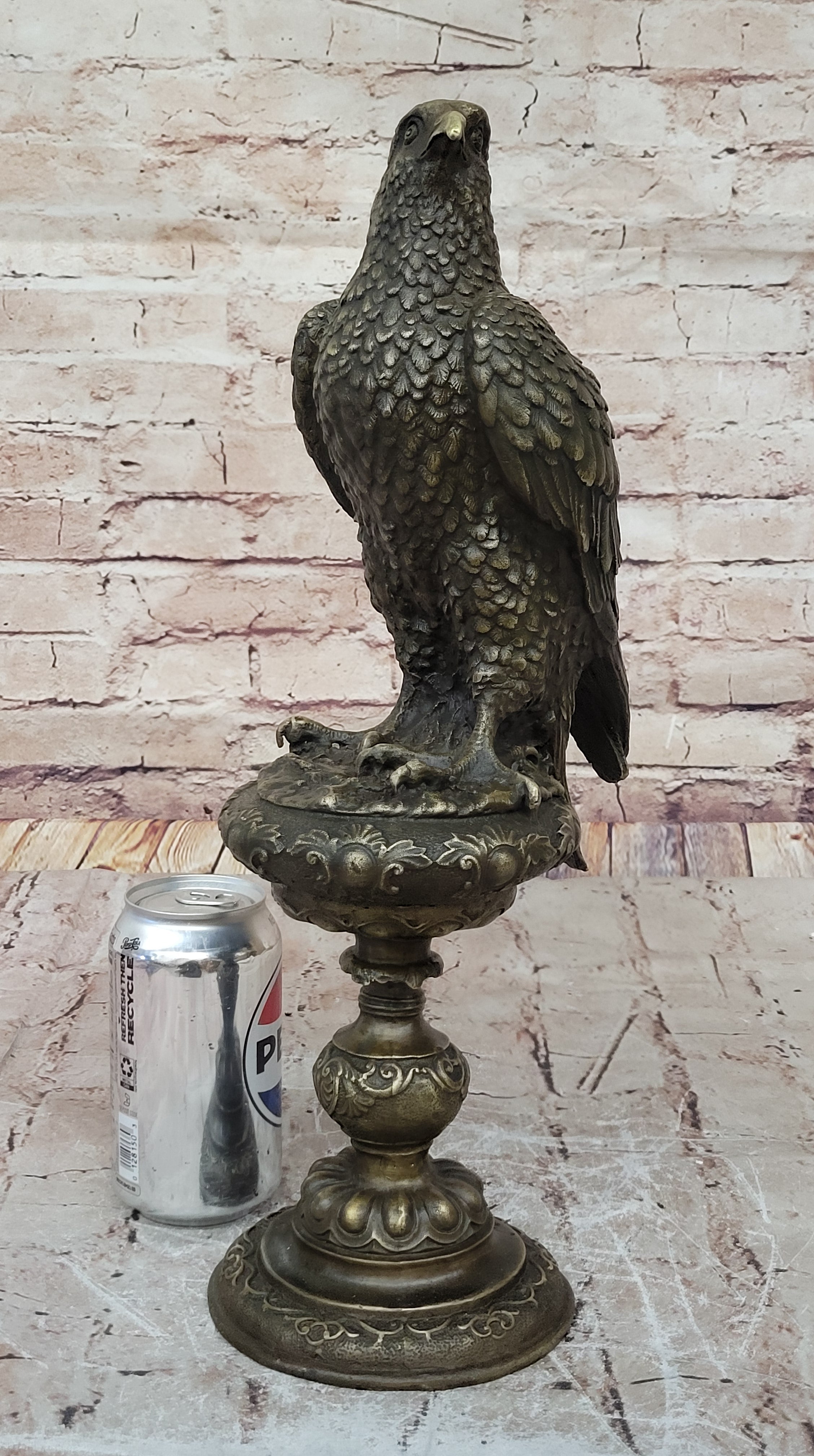 Bronze Falcon on Marble Base Modernist Sculpture