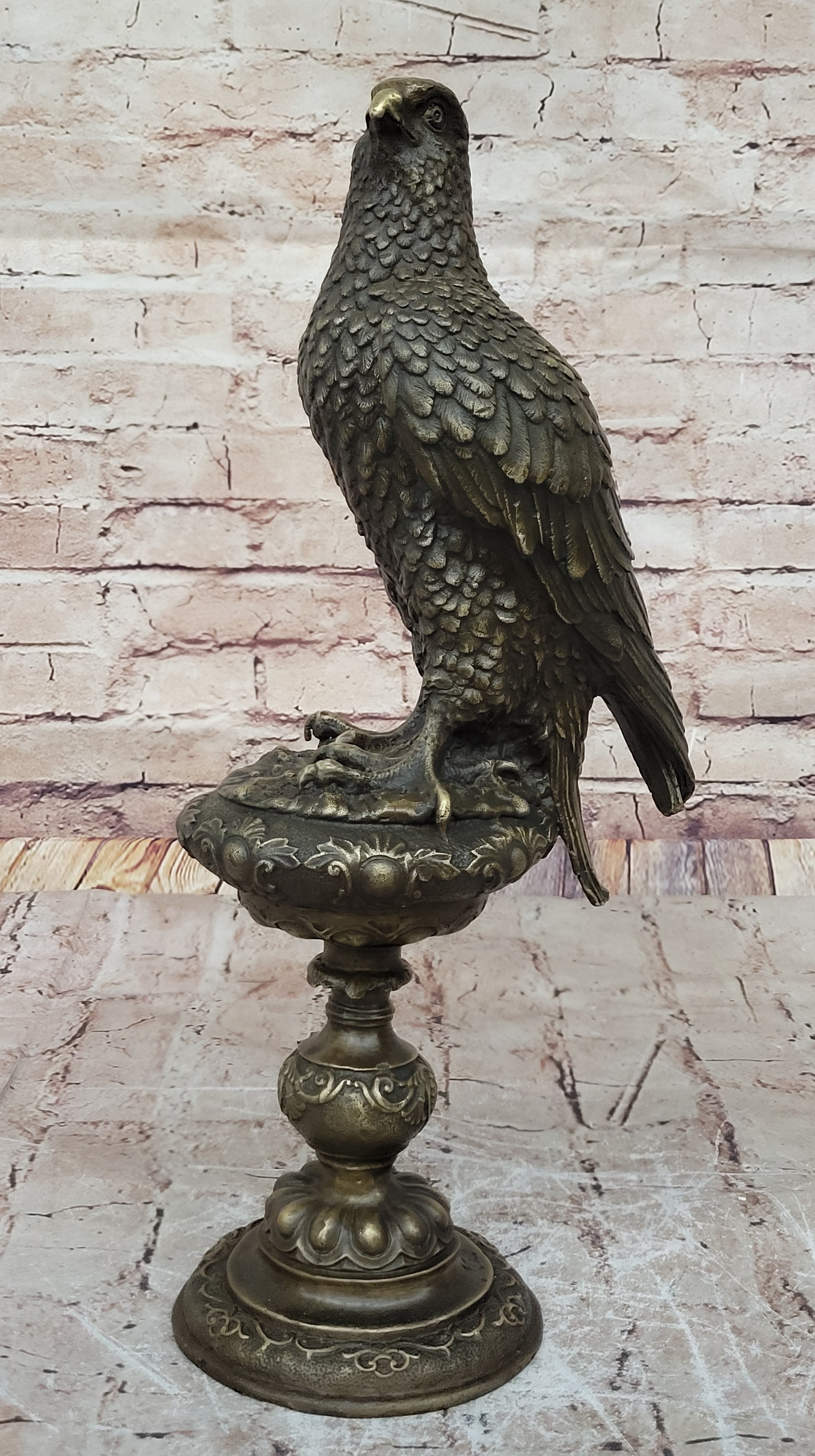 Bronze Falcon on Marble Base Modernist Sculpture