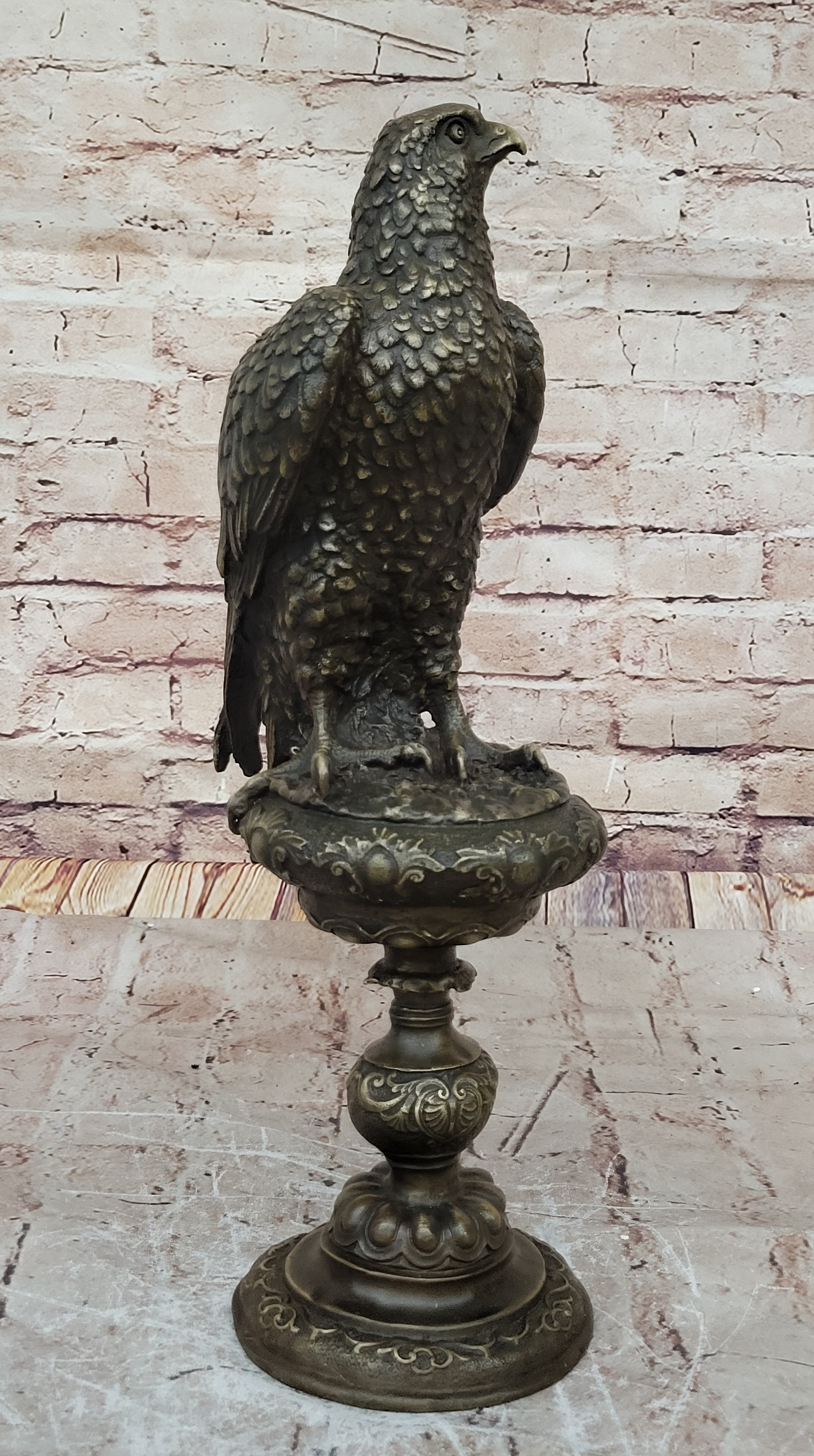 Bronze Falcon on Marble Base Modernist Sculpture