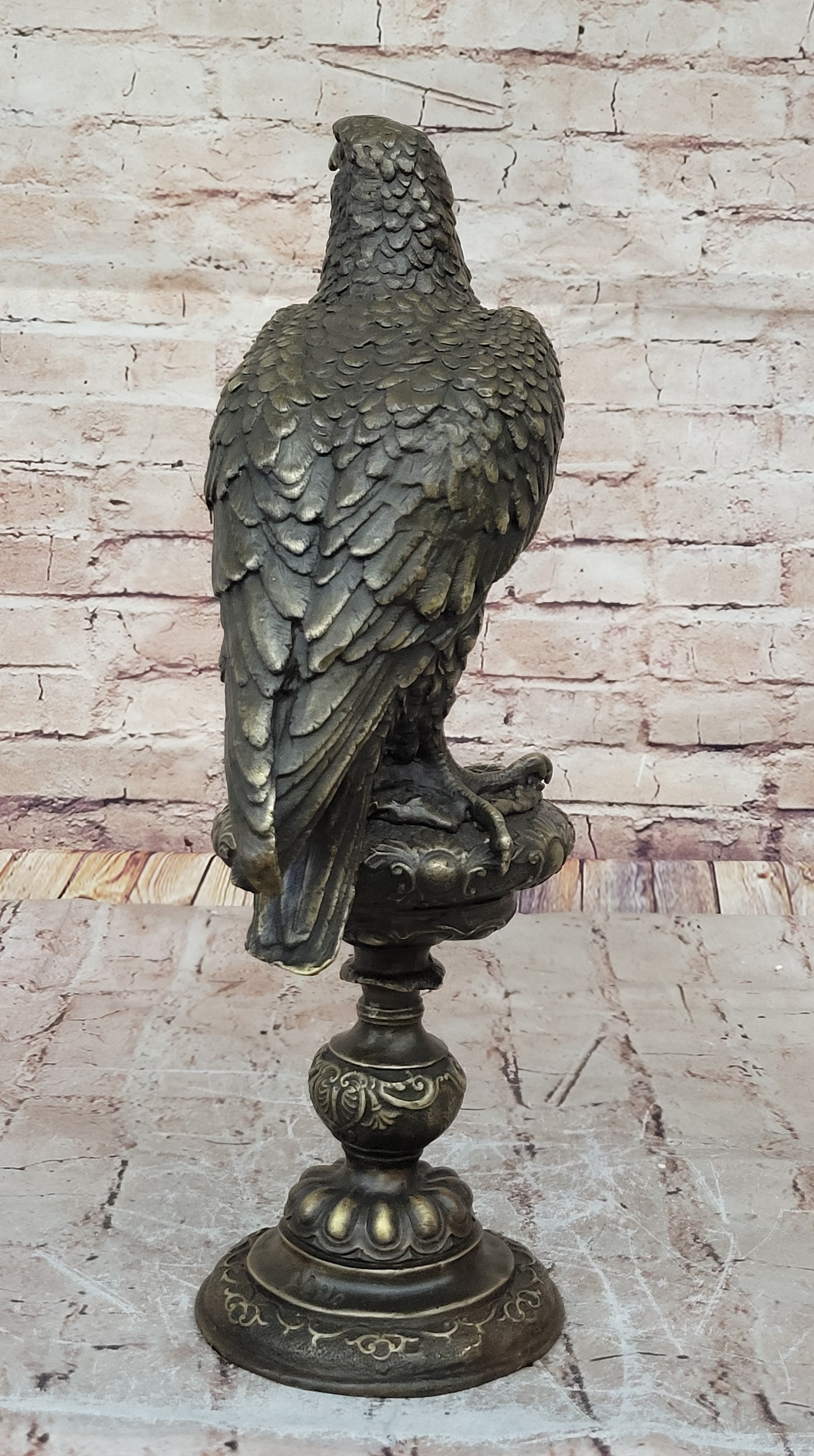 Bronze Falcon on Marble Base Modernist Sculpture