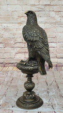 Bronze Falcon on Marble Base Modernist Sculpture