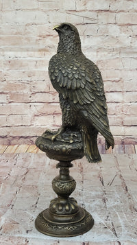 Bronze Falcon on Marble Base Modernist Sculpture
