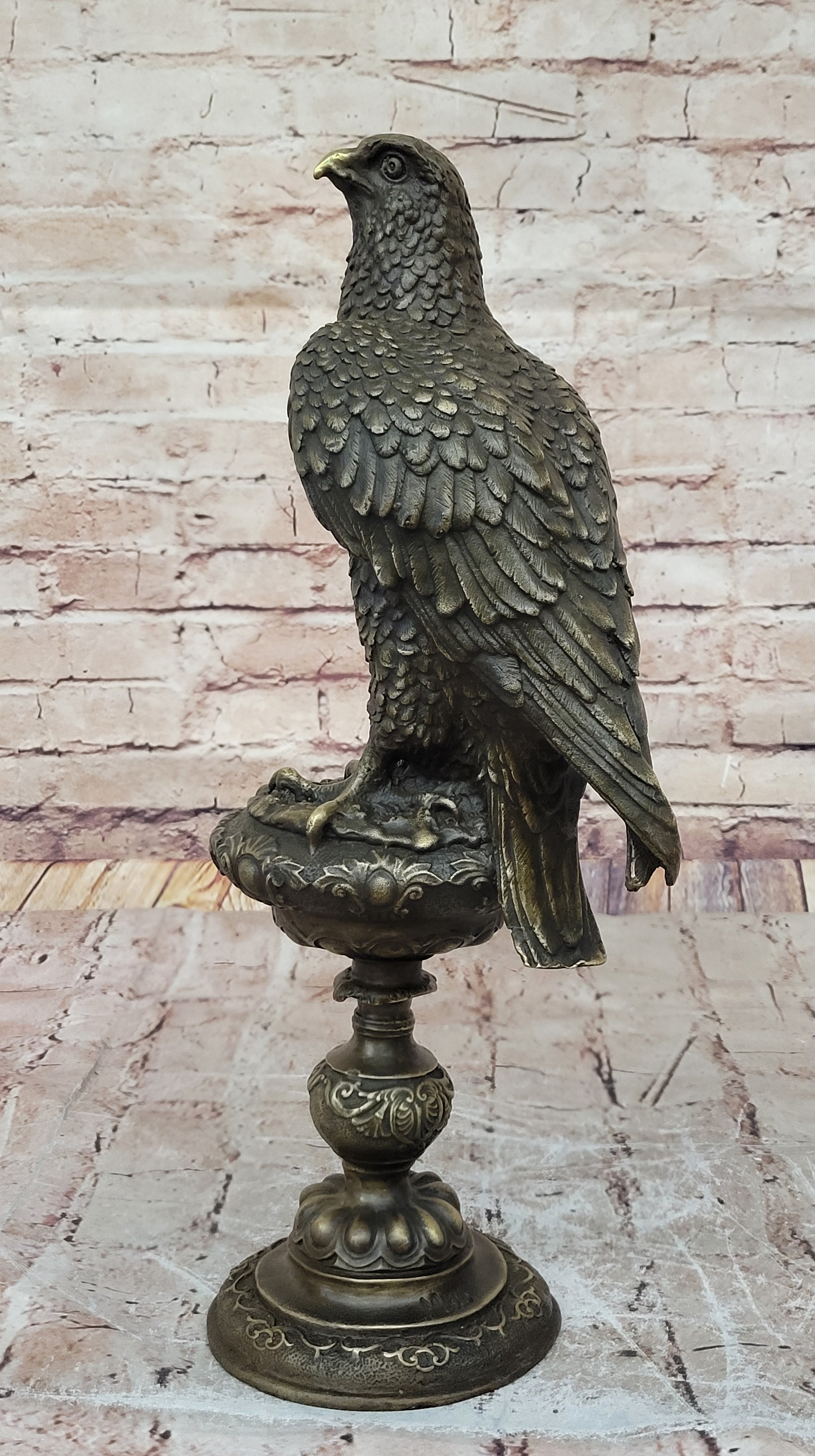Bronze Falcon on Marble Base Modernist Sculpture