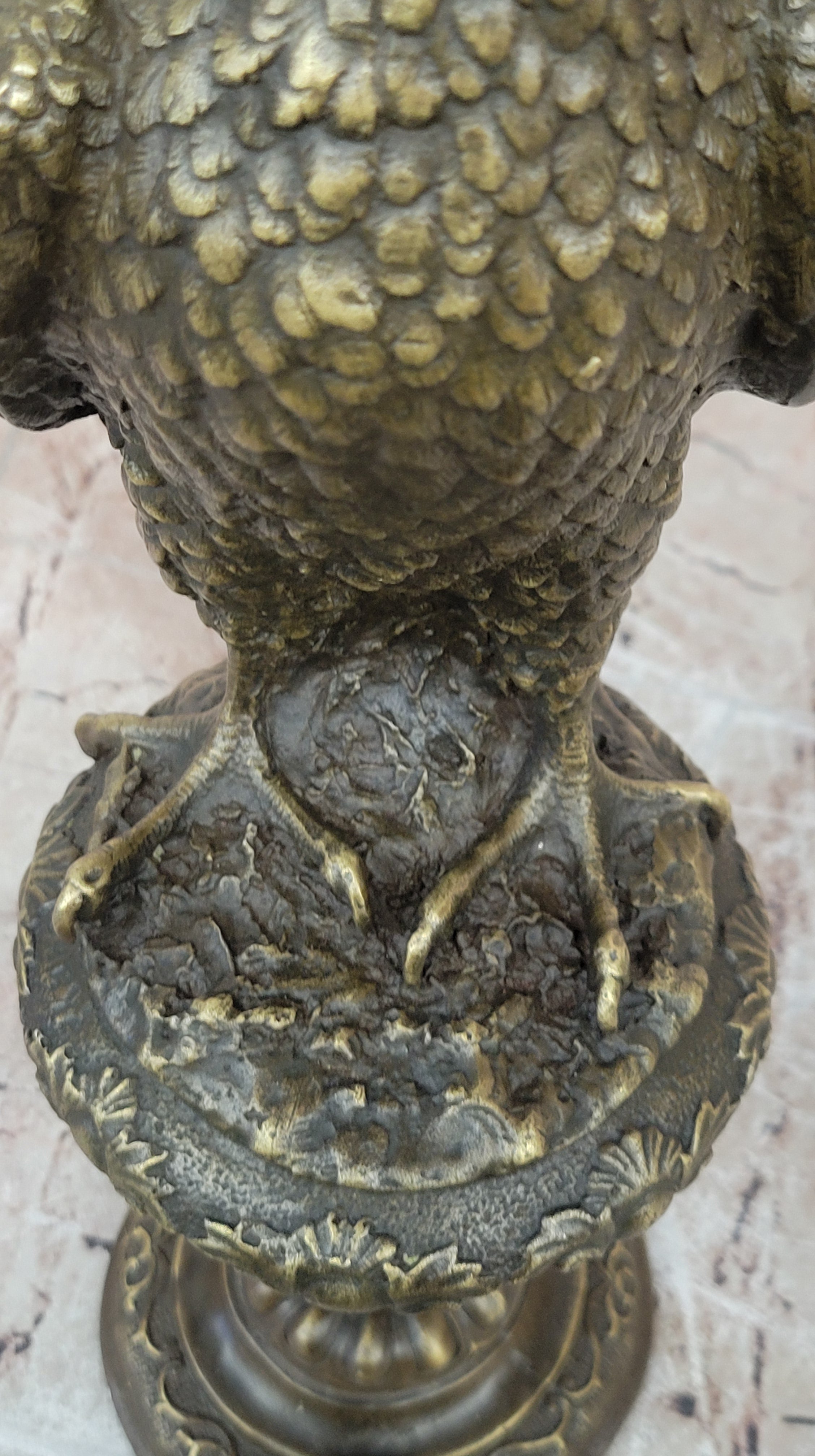 Bronze Falcon on Marble Base Modernist Sculpture