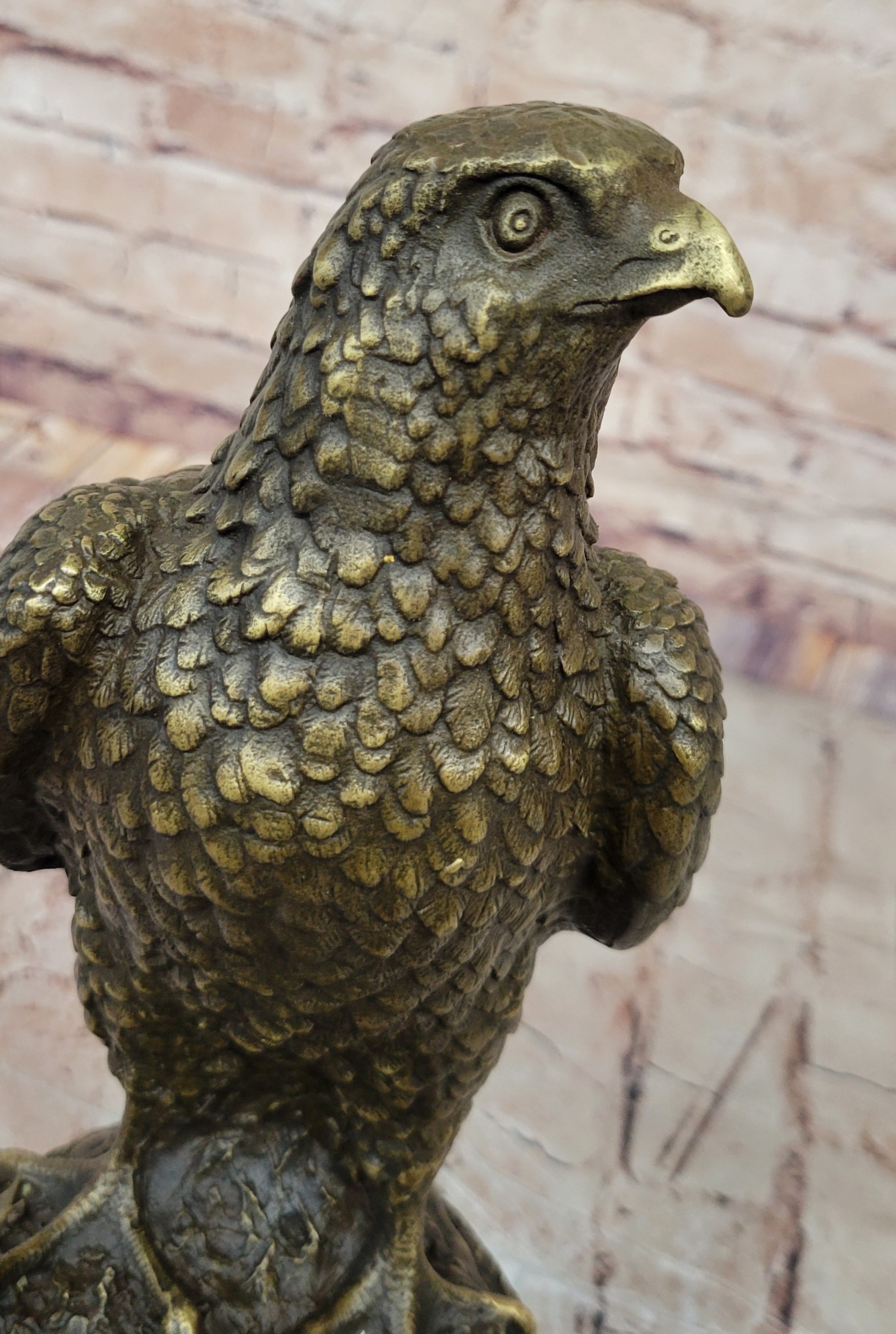 Bronze Falcon on Marble Base Modernist Sculpture