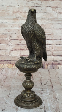 Bronze Falcon on Marble Base Modernist Sculpture