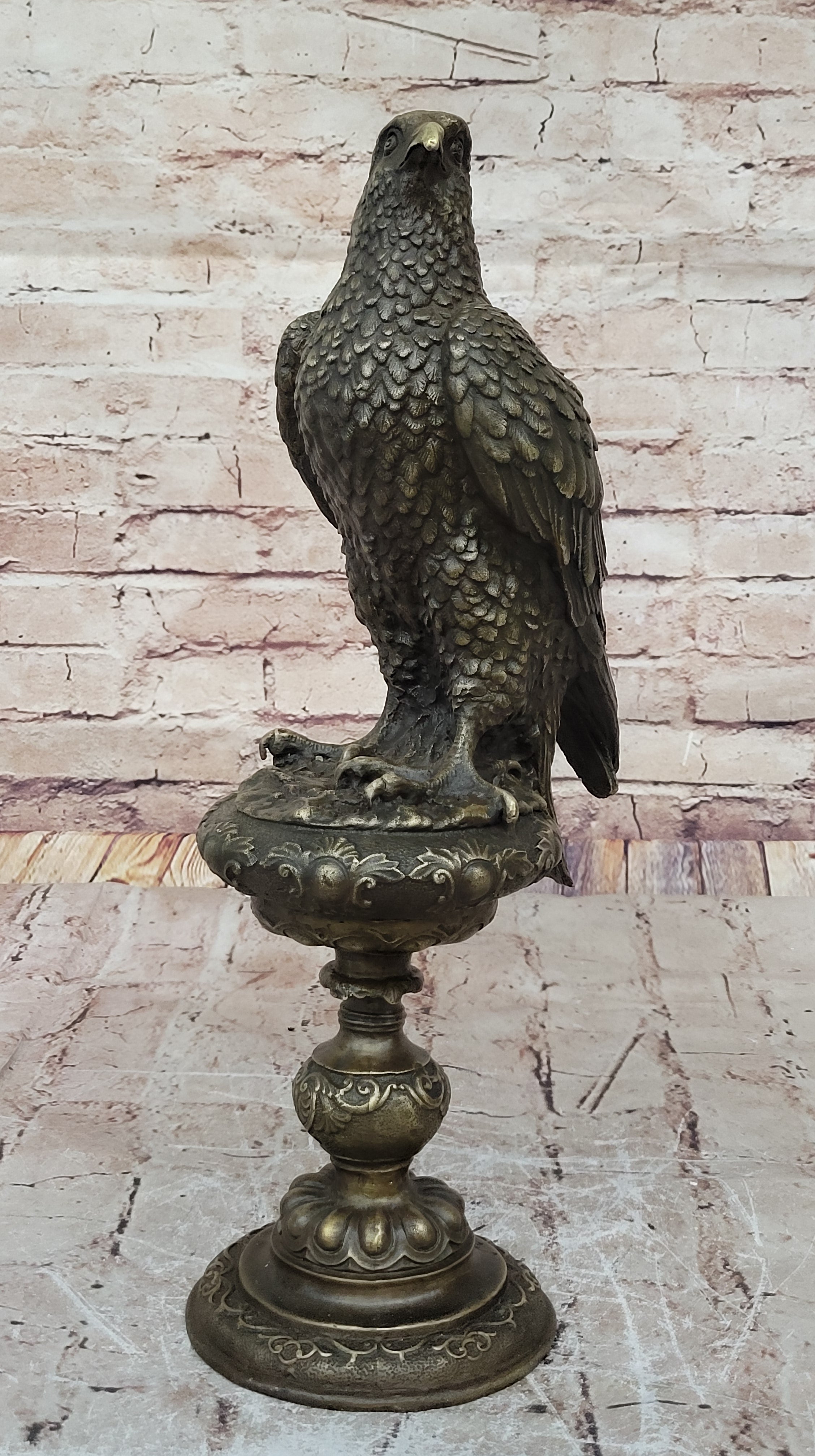 Bronze Falcon on Marble Base Modernist Sculpture
