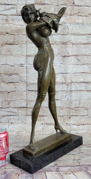 Hot Cast Bronze Semi Nude Figure of Sexy Girl Removing Her Top by Aldo Vitaleh