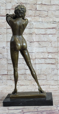 Hot Cast Bronze Semi Nude Figure of Sexy Girl Removing Her Top by Aldo Vitaleh