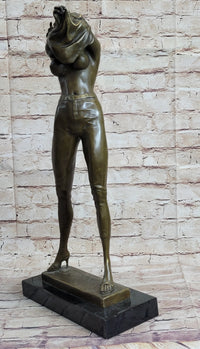 Hot Cast Bronze Semi Nude Figure of Sexy Girl Removing Her Top by Aldo Vitaleh