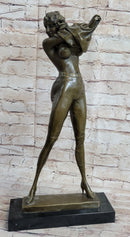 Hot Cast Bronze Semi Nude Figure of Sexy Girl Removing Her Top by Aldo Vitaleh