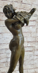Hot Cast Bronze Semi Nude Figure of Sexy Girl Removing Her Top by Aldo Vitaleh