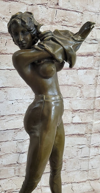 Hot Cast Bronze Semi Nude Figure of Sexy Girl Removing Her Top by Aldo Vitaleh