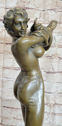 Hot Cast Bronze Semi Nude Figure of Sexy Girl Removing Her Top by Aldo Vitaleh