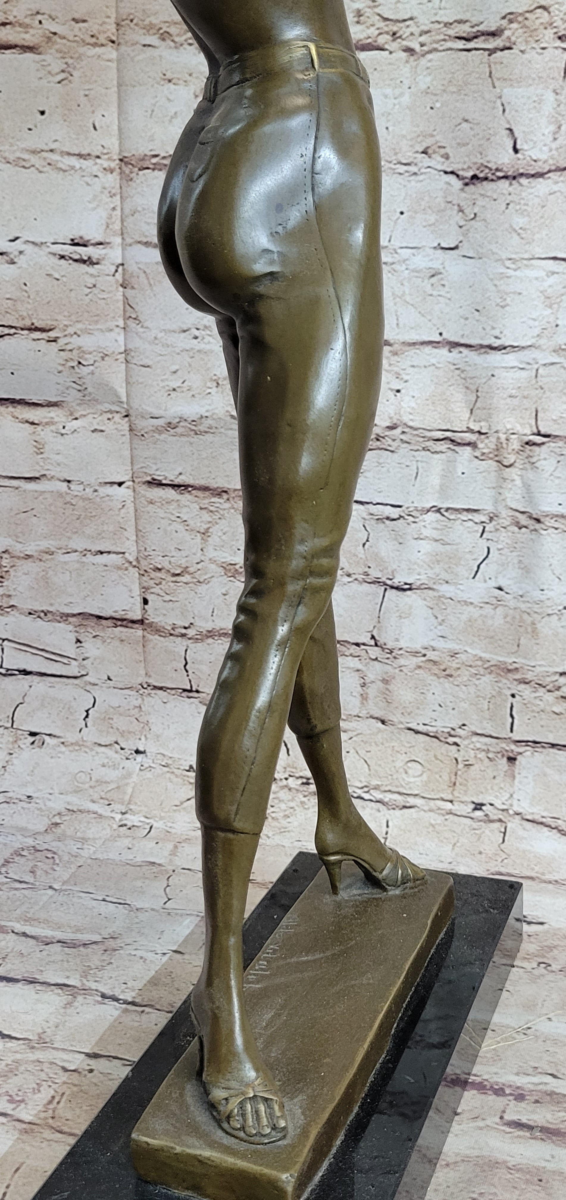 Hot Cast Bronze Semi Nude Figure of Sexy Girl Removing Her Top by Aldo Vitaleh