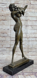 Hot Cast Bronze Semi Nude Figure of Sexy Girl Removing Her Top by Aldo Vitaleh