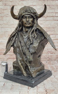 Bronze Native American Warrior Bust – Tribal Chief on Marble