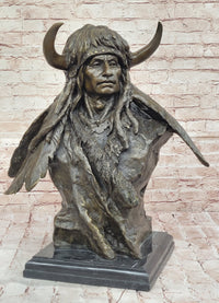 Bronze Native American Warrior Bust – Tribal Chief on Marble