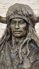 Bronze Native American Warrior Bust – Tribal Chief on Marble