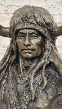 Bronze Native American Warrior Bust – Tribal Chief on Marble