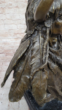 Bronze Native American Warrior Bust – Tribal Chief on Marble