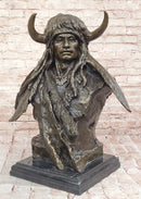 Bronze Native American Warrior Bust – Tribal Chief on Marble